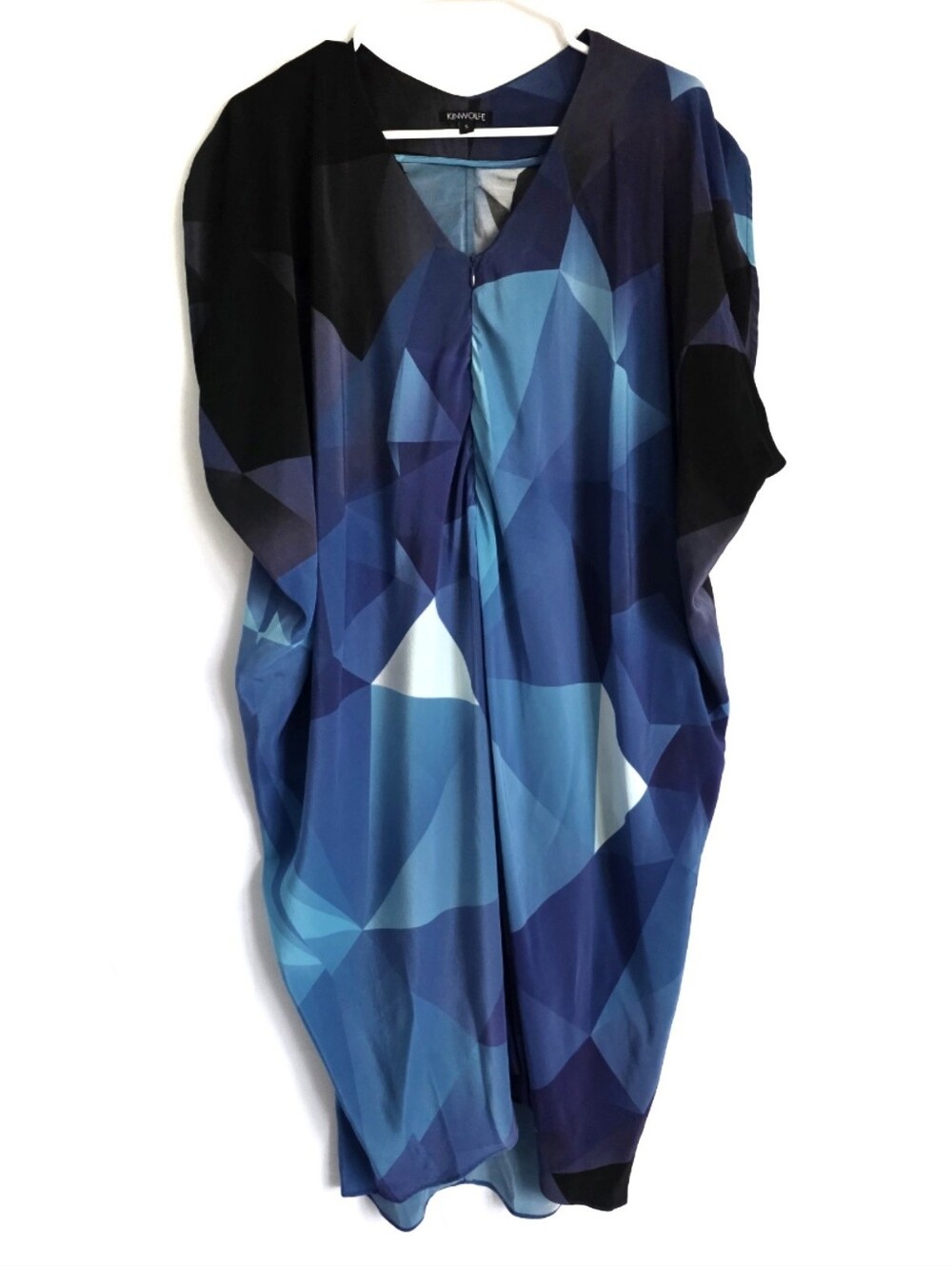 KINWOLFE Silk Blue Cube Print Avant Garde Dress S